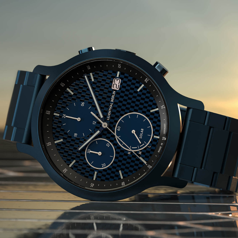 Lilienthal Berlin Chronograph Limited Edition Solar II Edelstahl Blau