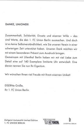 Zeitgeist Automatik Limited Edition 1.FC UNION BERLIN
