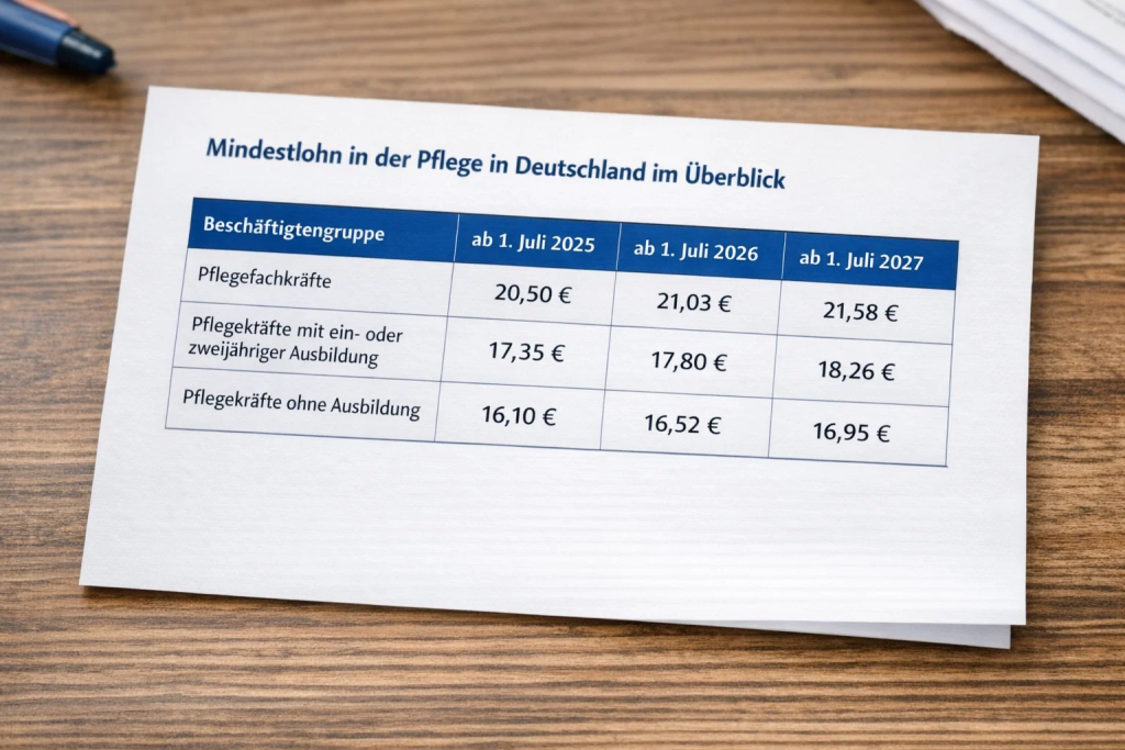 Pflegemindestlohn 2026 in Deutschland: Wie viel Pflegekräfte ohne Ausbildung, mit Ausbildung und Fachkräfte ab Juli verdienen