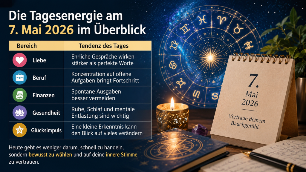 Tageshoroskop heute, 7. Mai 2026: Was alle Sternzeichen in Liebe, Beruf und Finanzen erwartet