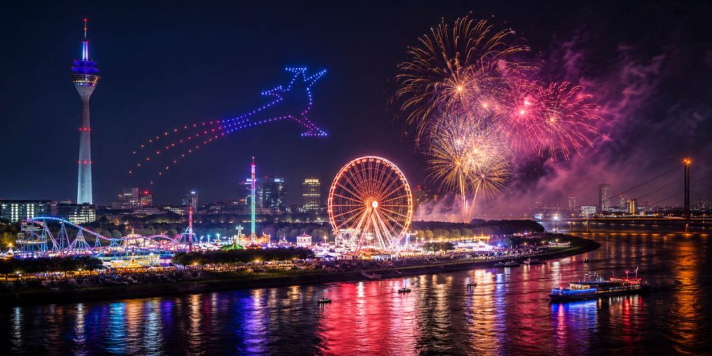 Rheinkirmes Düsseldorf heute: Drohnenshow, Feuerwerk und Sperrungen