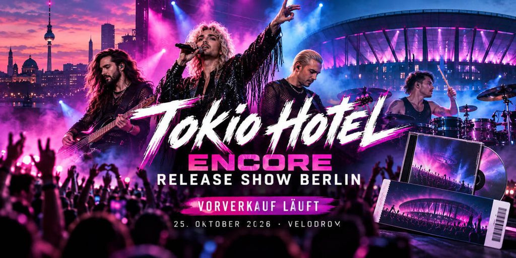 Tokio Hotel kündigen ENCORE-Release-Show in Berlin an: Wann der Vorverkauf startet und was das Ticket besonders macht Tokio Hotel kündigen ENCORE-Release-Show in Berlin an: Wann der Vorverkauf startet und was das Ticket besonders macht