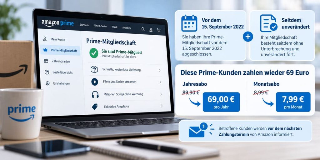 Amazon Prime wird für Altkunden wieder billiger: Wer jetzt 69 Euro zahlt und was mit Rückzahlungen ist