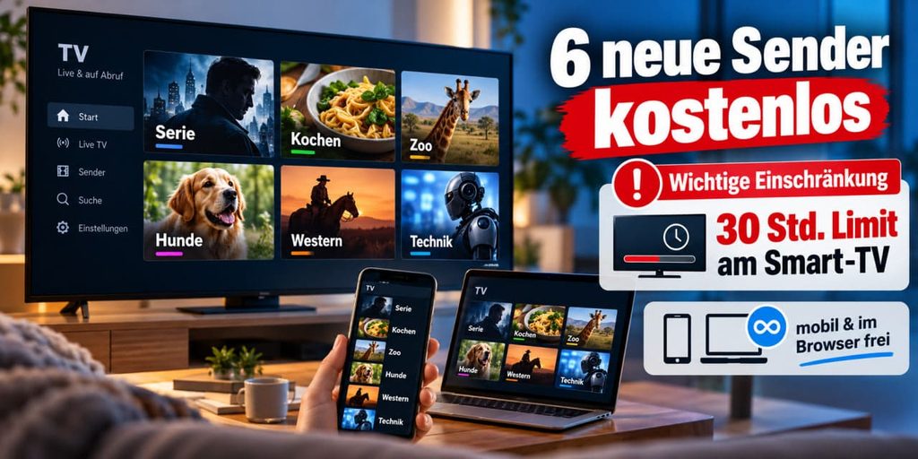 Zattoo schaltet sechs neue Sender kostenlos frei: Welche Programme dabei sind und wo das 30-Stunden-Limit gilt Zattoo schaltet sechs neue Sender kostenlos frei: Welche Programme dabei sind und wo das 30-Stunden-Limit gilt