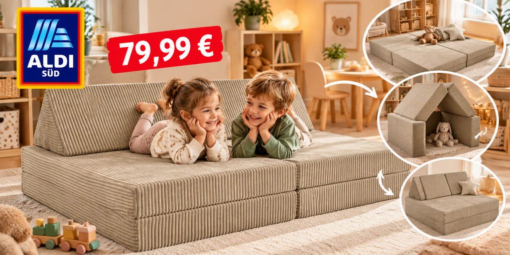 Aldi Süd verkauft ab 26. Oktober ein modulares Kindersofa für 79,99 Euro: Was im Set steckt und wie es um die Verfügbarkeit steht Aldi Süd verkauft ab 26. Oktober ein modulares Kindersofa für 79,99 Euro: Was im Set steckt und wie es um die Verfügbarkeit steht