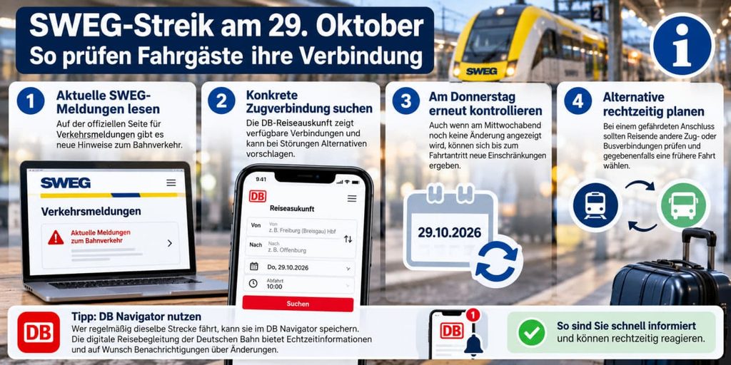 SWEG-Warnstreik am 29. Oktober 2026: Auf welchen Bahnstrecken Zugausfälle drohen, welche Züge fahren und was für Busse gilt