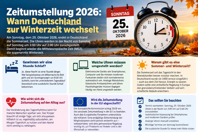 Zeitumstellung 2026: Wann Deutschland zur Winterzeit wechselt Zeitumstellung 2026: Wann wird die Uhr umgestellt?